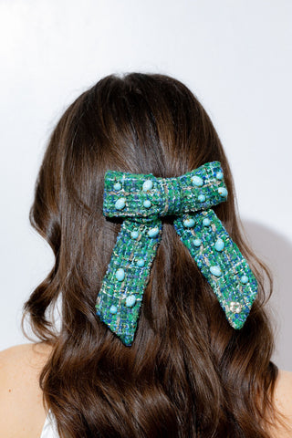 Kelly Tweed Hairclip Bow Small Embellished