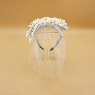 Embellished Iris Jacquard Bow Headband Veil