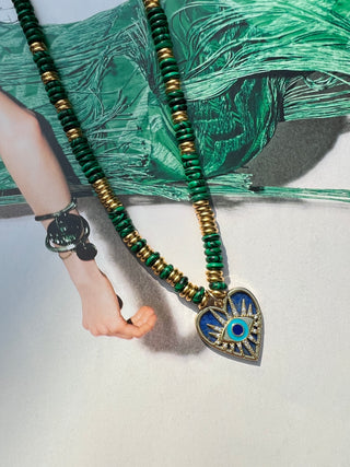 Evil Eye Heart Gemstone Necklace