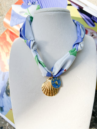 Scarf Necklace Blue Daisy Polka Dot Shell/Amor