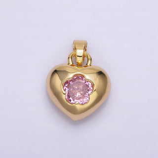 Pink CZ Flower Heart Charm
