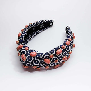 Embellished Stone Navy Jacquard Knot Headband