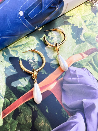 Holly Pearl Drop Knot Hoops