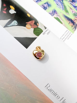 Pink CZ Flower Heart Charm