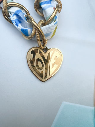 Scarf Necklace with Charm and Chain