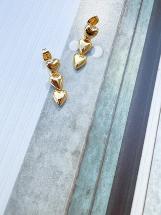 Shiny Gold Heart Trio Earring