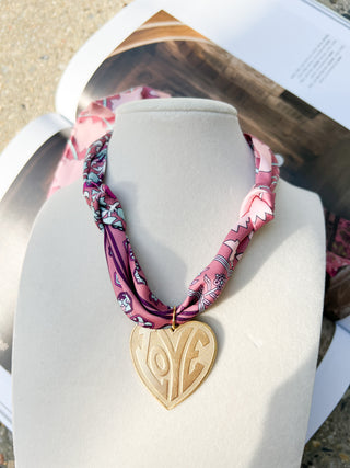 Scarf Necklace Mauve Floral Heart