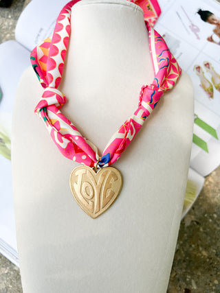 Scarf Necklace Pink Abstract Love Heart