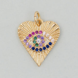 Rainbow Pave Evil Eye Heart Charm